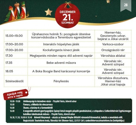 Belvárosi programok advent negyedik hétvégéjén Székesfehérváron